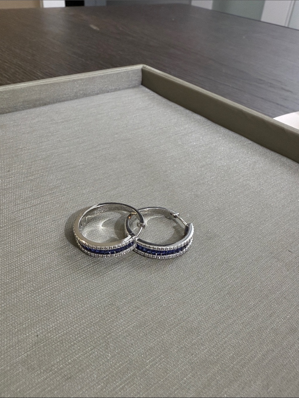 Sterling Silver Hoop Earrings with Blue and Clear circonias